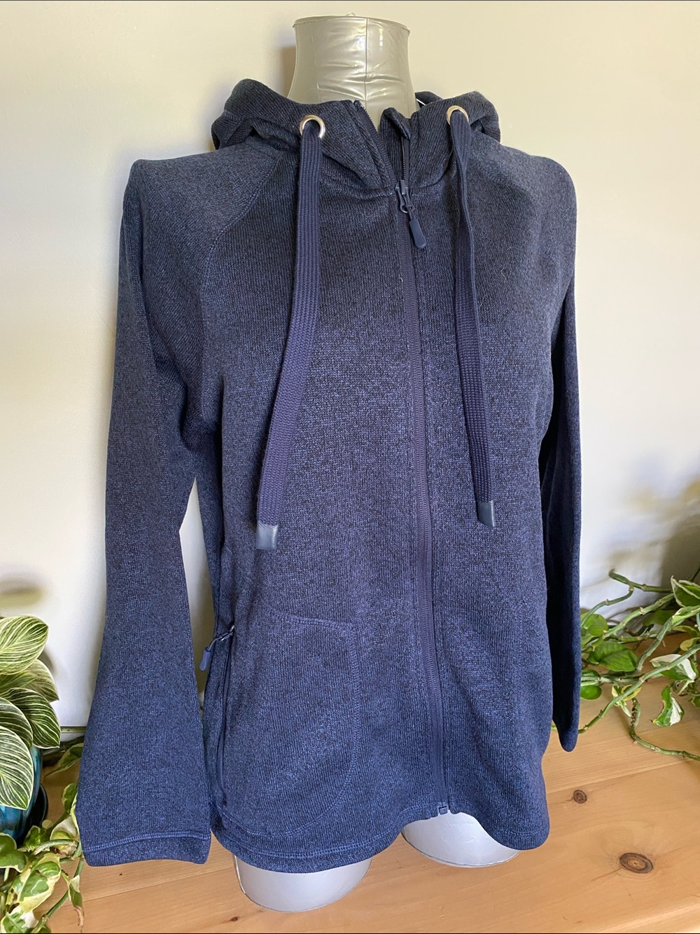NWT Land's End Fleece Zip Hoodie, navy, medium